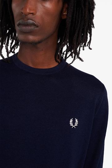 Dzianina Fred Perry Klasyczne Crew Neck Jumper Męskie Granatowe | PL 1290MQPL